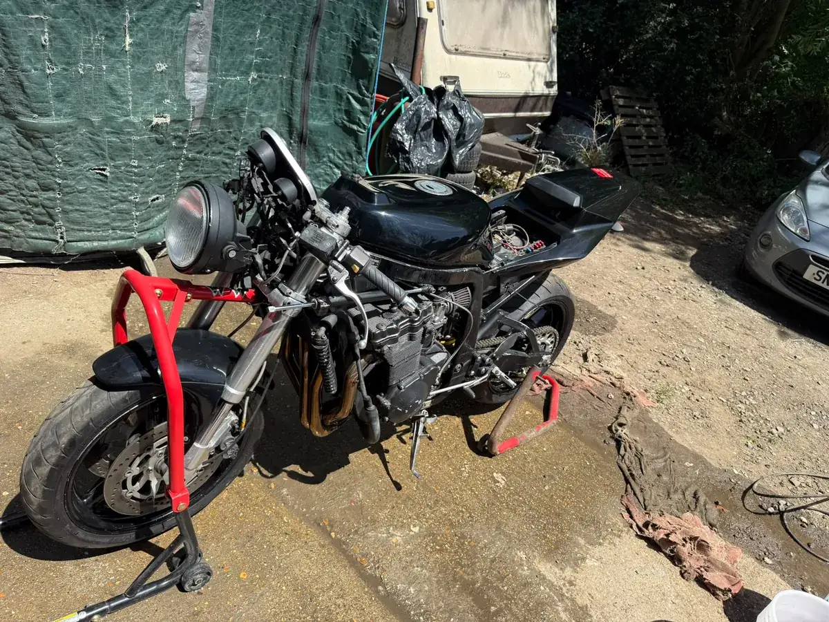 Streetfighter on paddock stands, front three quarter view